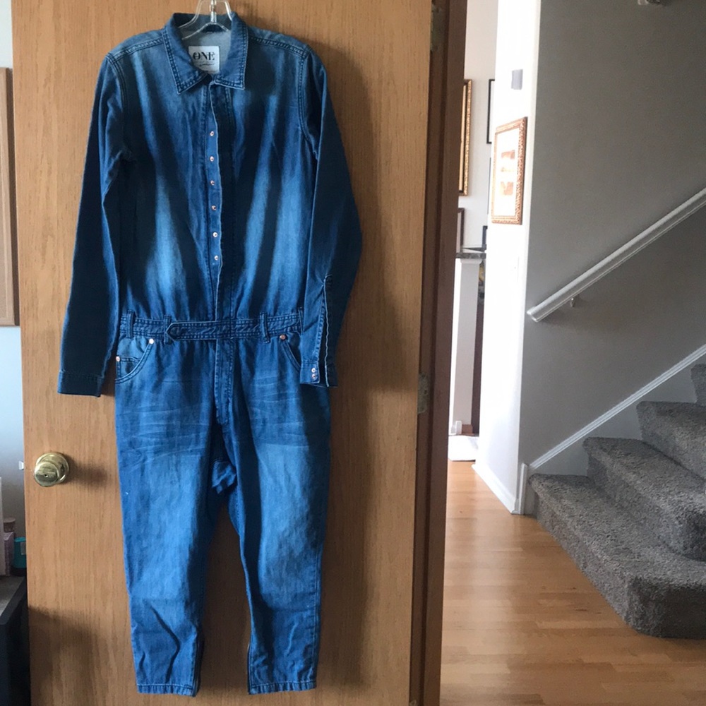 Denim jumpsuit.